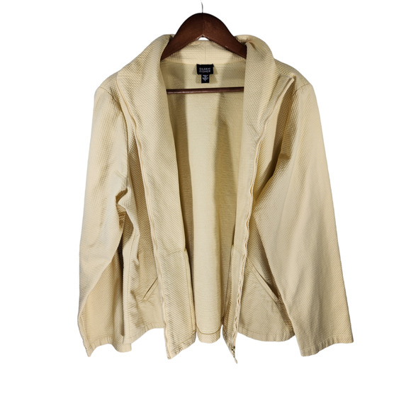Eileen Fisher Womens Large Blazer Light Jacket Yellow Long Sleeve Zip - Picture 2 of 5